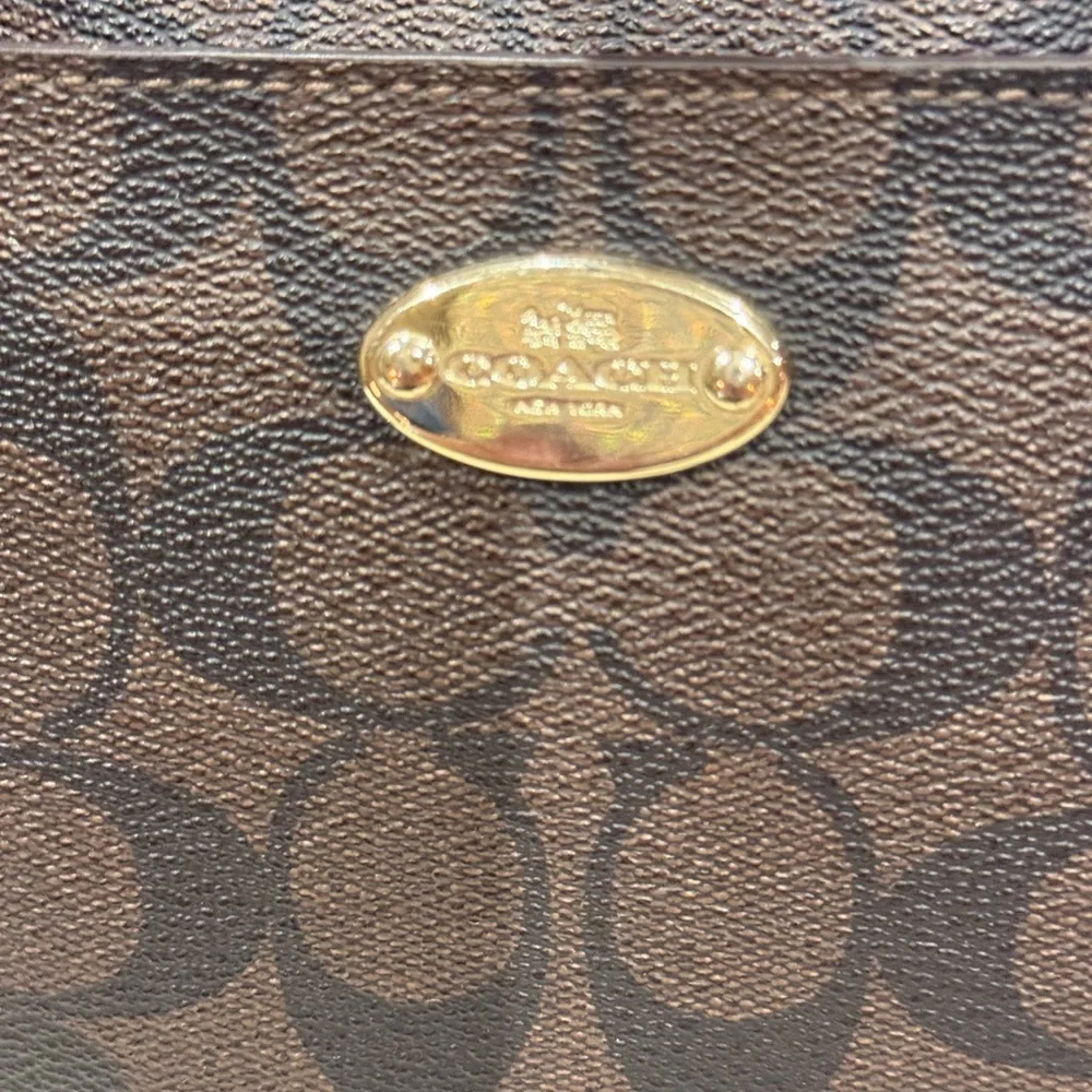 Coach Brown Signature Crossbody with Pink Trim and Strap